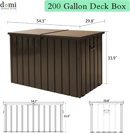 200 Gallon Metal Deck Box, Waterproof Outdoor Storage Box with Lockable Lid, Large Pool Storage Cabinet for Patio Furniture Garden Tools Pool-Supplies, Brown image 9
