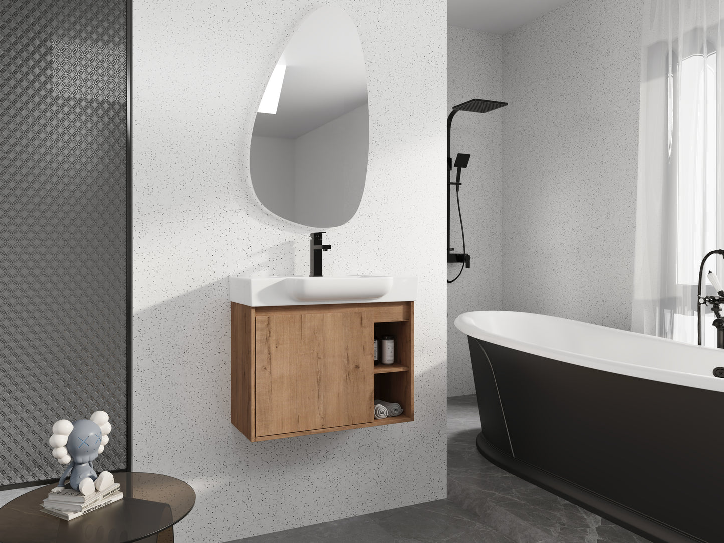 28'' Wall-Mounted Bathroom Vanity with White Ceramic Sink & Soft-Close Door, KD-Packing image 6