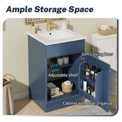[Video] 20" Bathroom Vanity with Sink, Vanity Cabinet with Door Shelf and Adjustable Shelf, Blue image 9