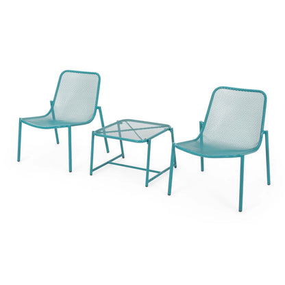 Kincaid Outdoor 3-Piece Conversation Set with IRON Frame - 2 Mesh Chairs & 1 Side Table, Matte Teal Finish image 5