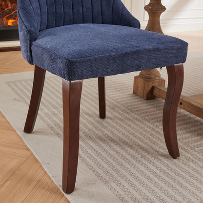 Rayon Cloth Flocking Linen Dining Chairs Channel Kitchen Dinner Chair Comfy Fabric Upholstered Accent Chair for Dining Room with Curved Solid Wood Legs,Set of 2 (Blue), SW1847BL image 12