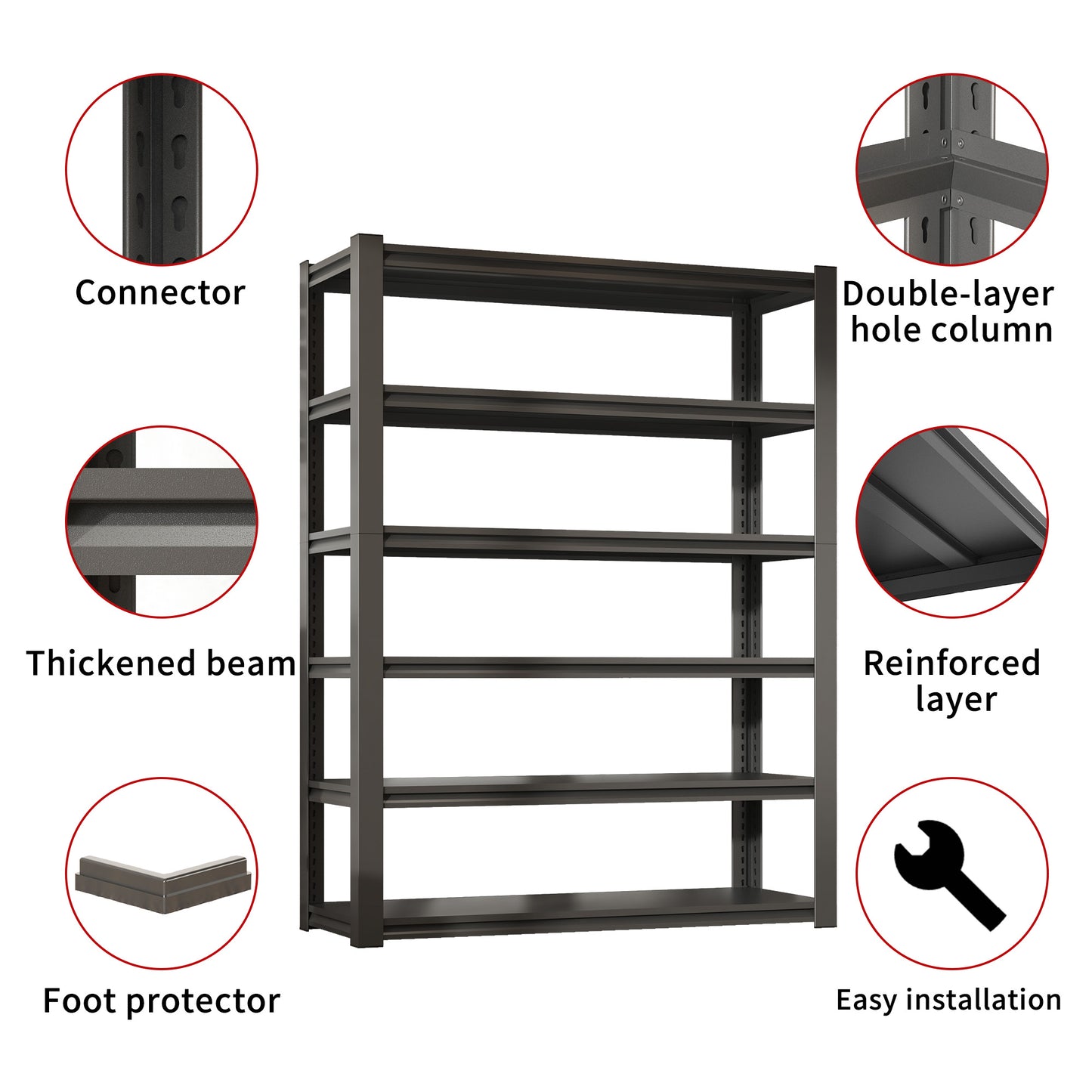 82"H 6 Tier Metal Shelves for Storage Garage Shelving 2400LBS Heavy Duty Storage Shelves Adjustable Garage Shelf Industrial Shelving Unit Storage Utility Rack,48"W*18"D*82"H,Black image 9