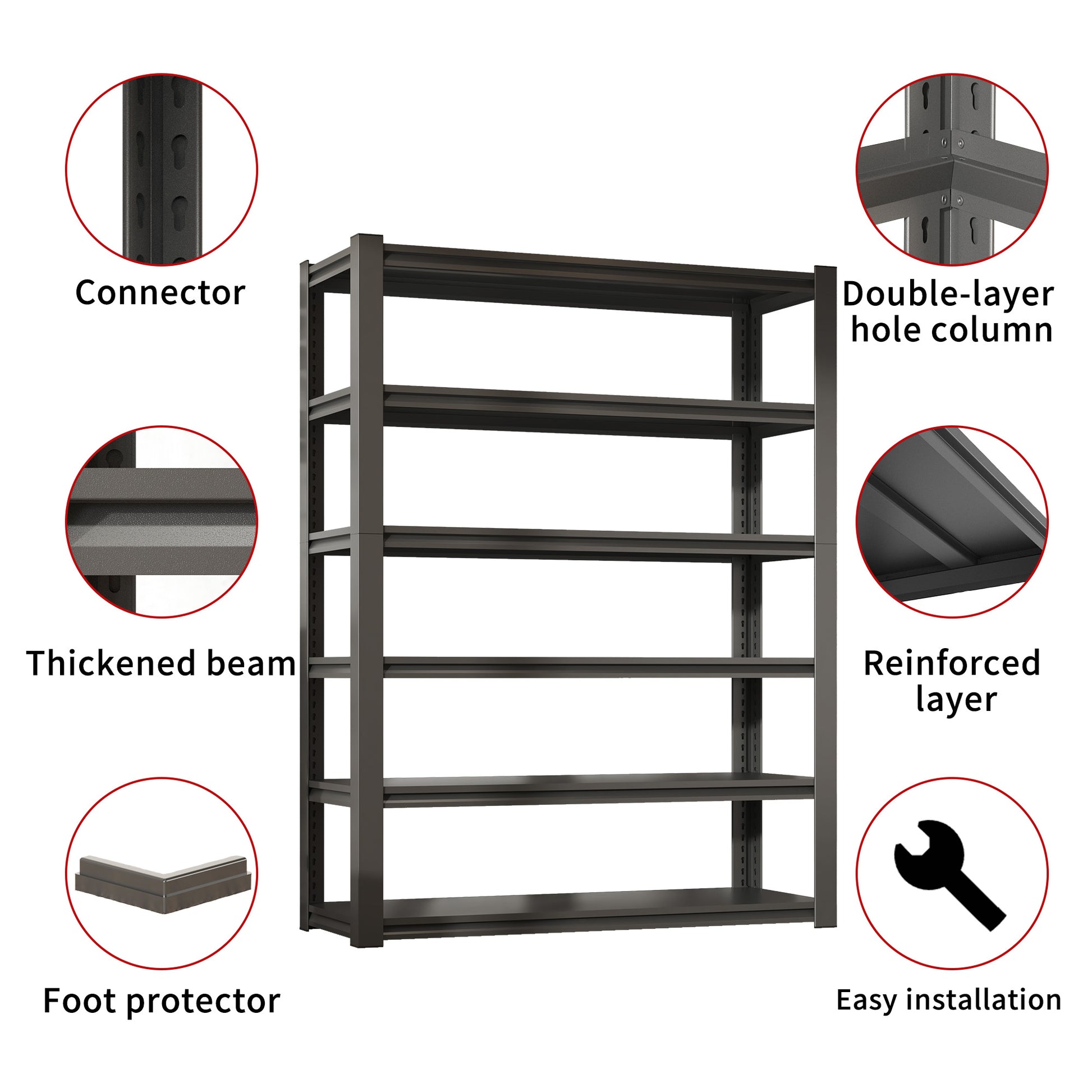 82"H 6 Tier Metal Shelves for Storage Garage Shelving 2400LBS Heavy Duty Storage Shelves Adjustable Garage Shelf Industrial Shelving Unit Storage Utility Rack,48"W*18"D*82"H,Black image 9