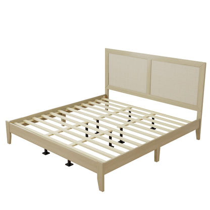 Solid Wood Platform California King Bed With Rattan image 7