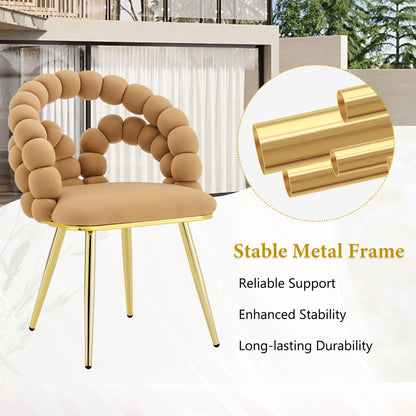 Set of 2 Modern Velvet Dining Chair with Bubble Back, Accent Chair with Gold Metal Legs, Upholstered Vanity Chair for Dining Room, Living Room, Bedroom, Brown & Gold image 9