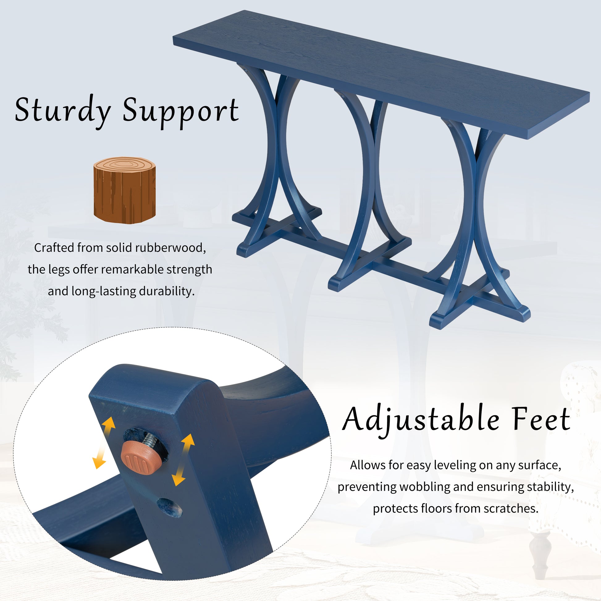 U-Style 59.8'' Wooden Console Table with Oak Veneer Top,Farmhouse Entryway Table with Rubber Wood Slender Curved Legs,Perfect for Living Room,Entryway,Hallway, Dining Spaces. image 6