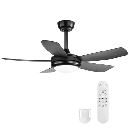42 inch Ceiling Fans with Lights, Quiet DC Motor, Screw-Free for Blade Installation Reversible Ceiling Fan with Remote Control for Bedroom/Living Room-Black image 1