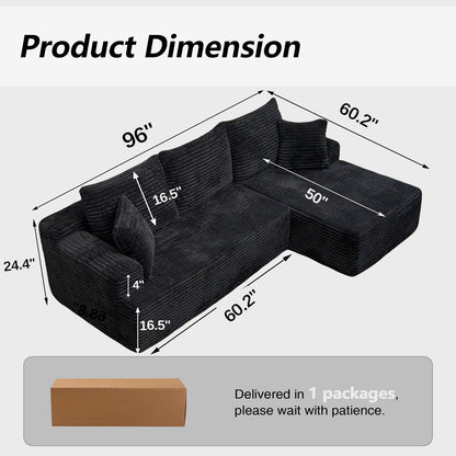 96" Compressed L-Shape Sofa Black Right Corner Facing sofa image 4