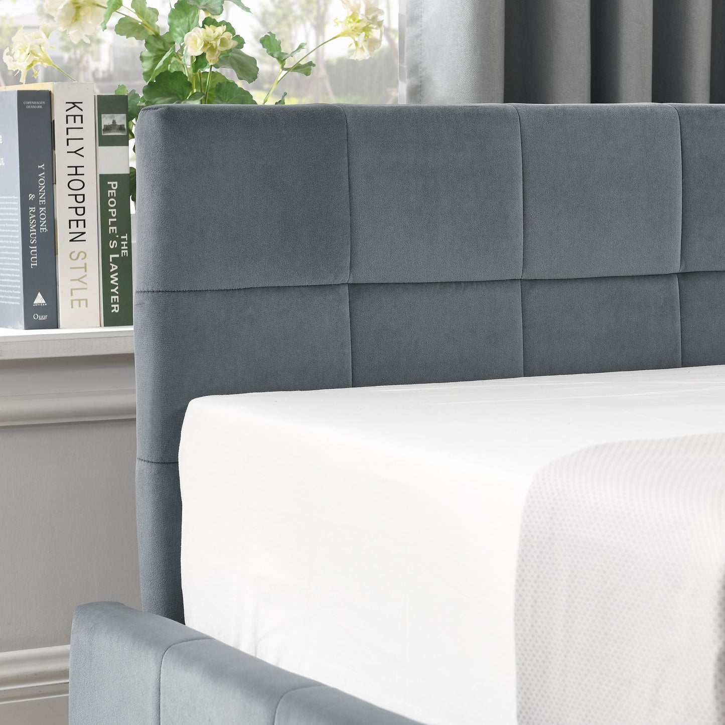 Full Size Storage Upholstered Tufted Bed Frame, Sofa Bed Frame with Comfortable Backrest and Armrests, Full Size Bed for Bedroom, Living Room,Velvet, GREY(80.5''*59''*29.5'') image 7