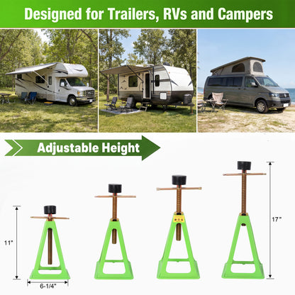 4-Pack RV Stabilizer Jacks, Heavy Duty Adjustable Screw Jack Stands for Travel Trailer Camper, 3300 Lbs Each Load Capacity, 11" to 17" Height Range, with Spare Nuts & Rubber Pads for RV Leveling & Sup image 9