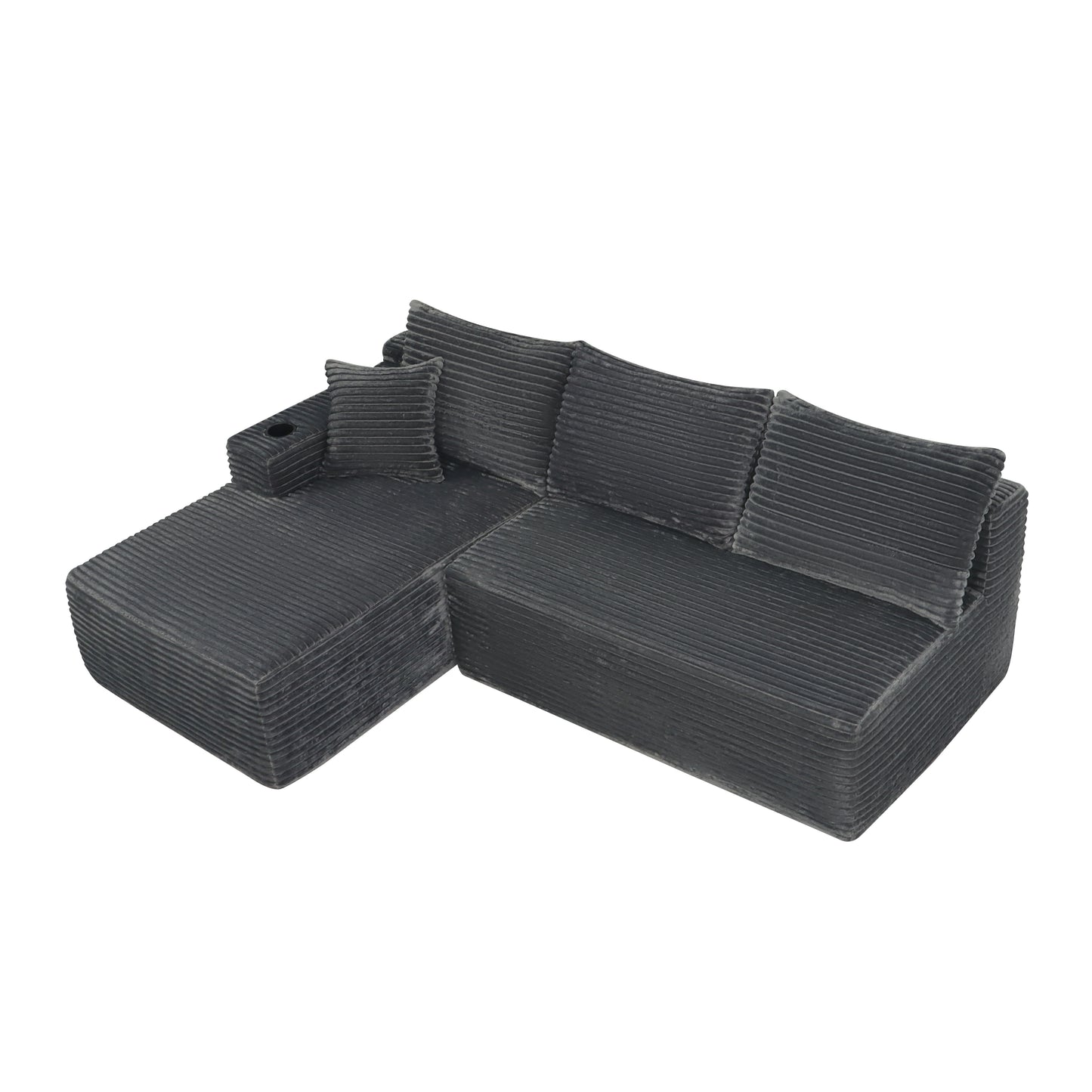 95.6" Cloud Sectional Couch with L-Shape Chaise,Modern Modular Sofa with Deep Seat, Upholstered Couches for Living Room Bedroom,No Assembly Required and Cup holde, (Plush Fabric),Grey image 4