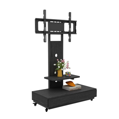TV stand with push-pull drawer for Living Room, Bedroom,Offices,Mobile TV Cart for 32-75 inches,Floor Stand with Mount on Lockable Wheels,Black image 10