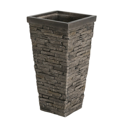 Tall Grey Stone-Effect MGO Planter - Indoor Outdoor Tall Square Plant Pot with Realistic Brick Texture, Weatherproof Heavy-Duty Container for Trees, Shrubs & Large Plants image 6