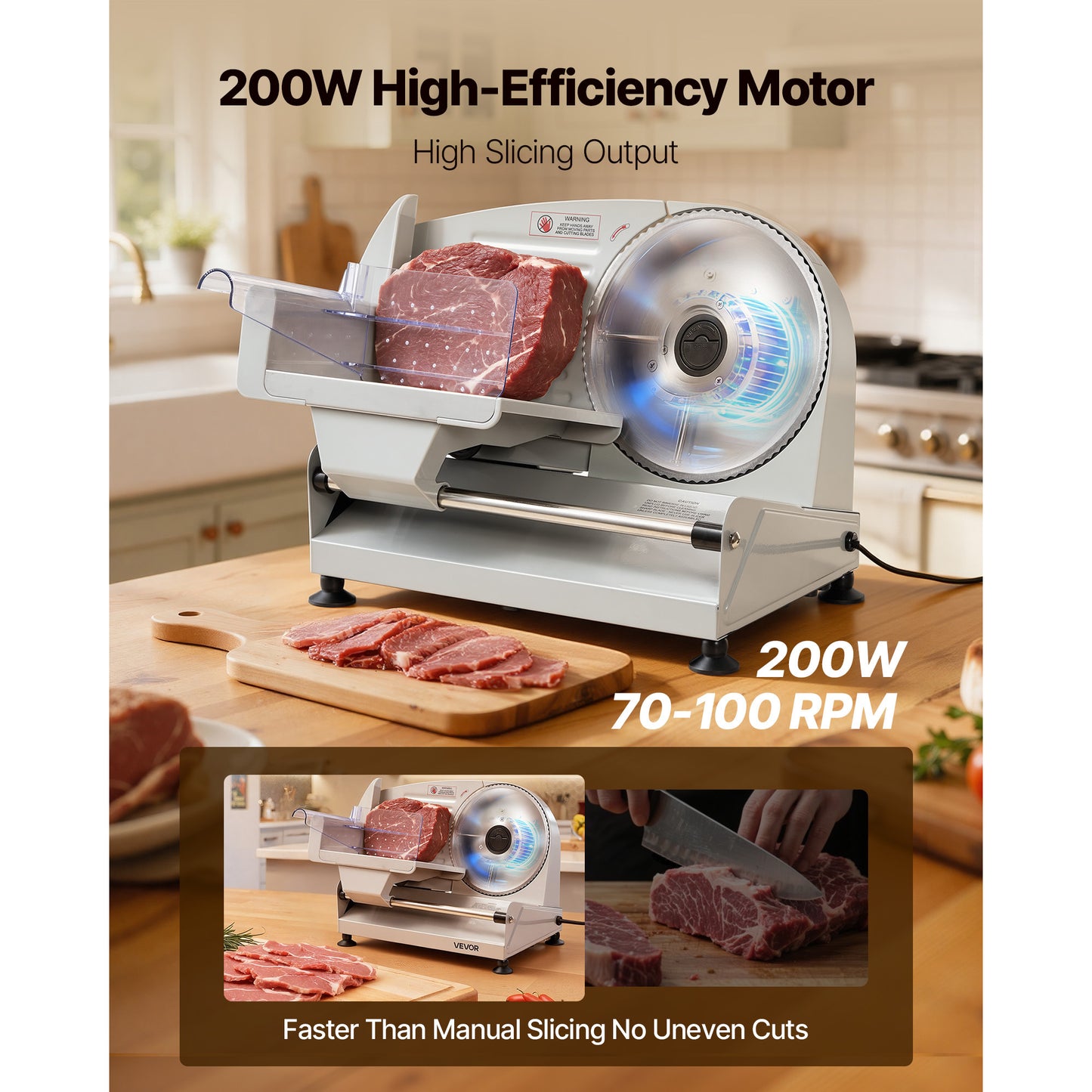 Meat Slicer, 7.5" Electric Deli Slicer with SUS420 Blade & 0-0.6" Adjustable Thickness, 200W Home Food-Slicer for Frozen Meat, Ham, Baguett, Steak, UL Approved image 11