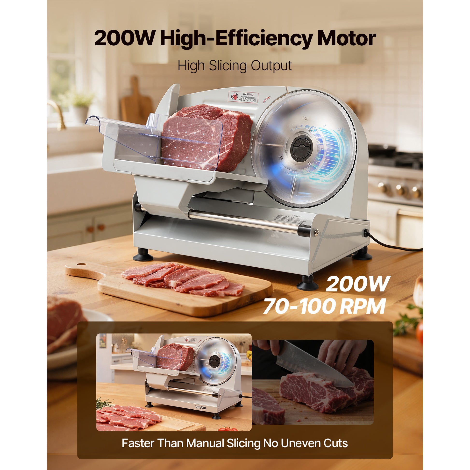 Meat Slicer, 7.5" Electric Deli Slicer with SUS420 Blade & 0-0.6" Adjustable Thickness, 200W Home Food-Slicer for Frozen Meat, Ham, Baguett, Steak, UL Approved image 11