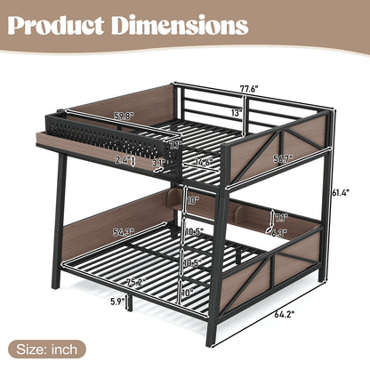 Full Bunk Bed with Storage Shelves,Twin Size Metal Bunk Bed Frame with LED Light and USB Ports For Kids,Teens.Black image 6