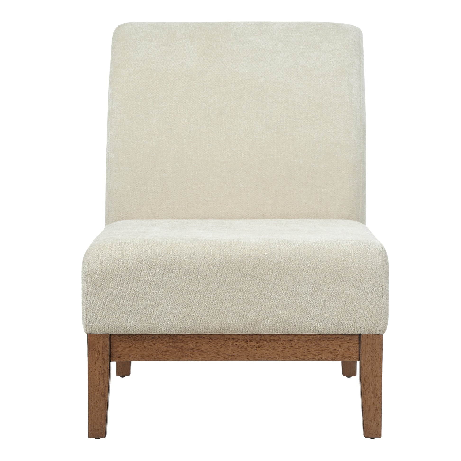 Modern Accent Chair - Beige Fabric Upholstered Accent Chair with Walnut Color Frame, 300lbs Capacity for Living Room, Bedroom & Entryway image 4