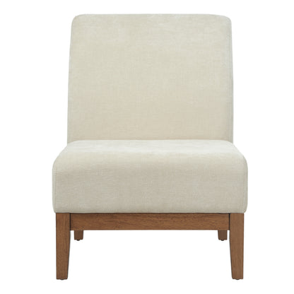Modern Accent Chair - Beige Fabric Upholstered Accent Chair with Walnut Color Frame, 300lbs Capacity for Living Room, Bedroom & Entryway image 4