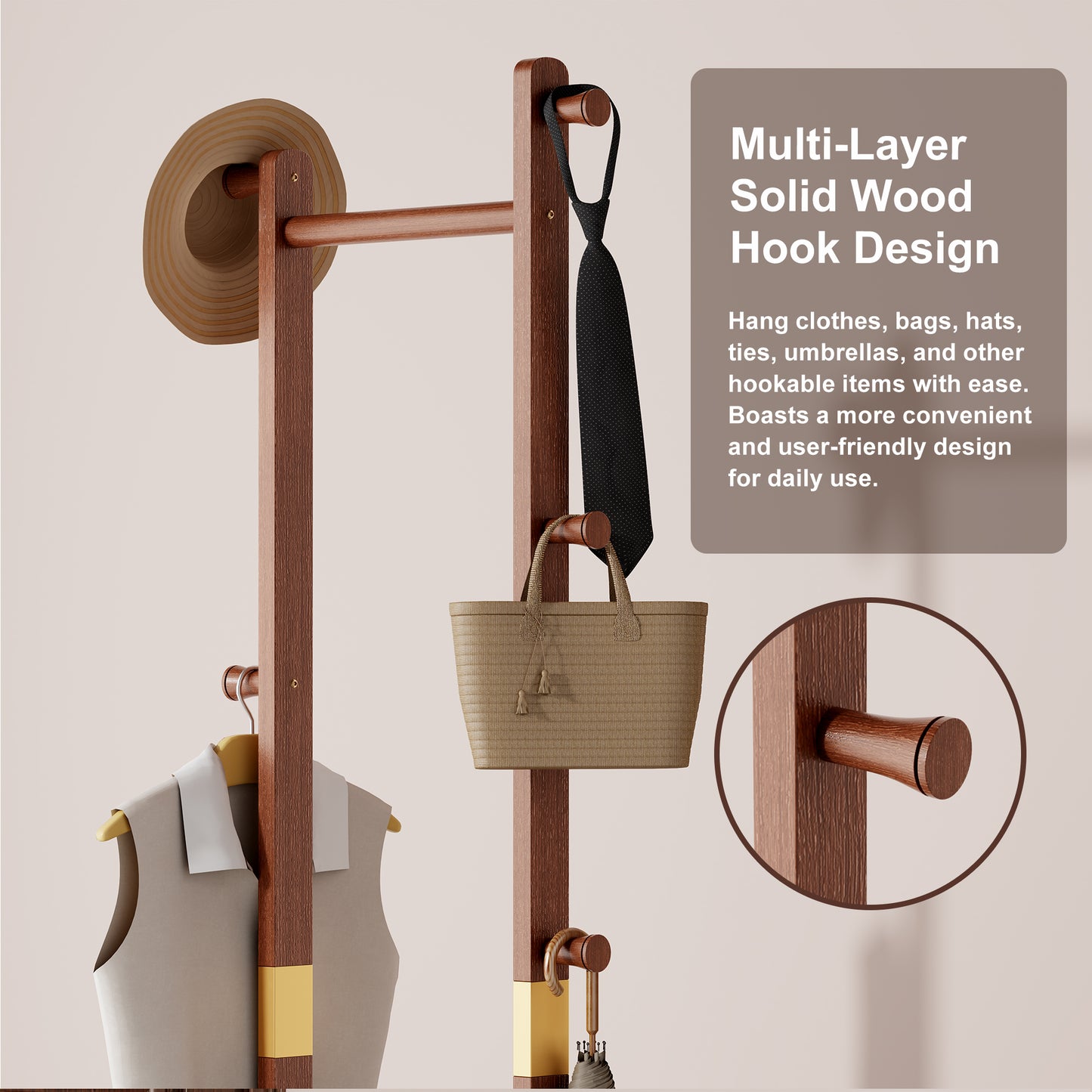 Coat Racks solid wood hanger 23.6* 11*70.8in Solid environmental protection easy to assemble beautiful can be placed in the bedroom/entrance/living room (Walnut) image 6