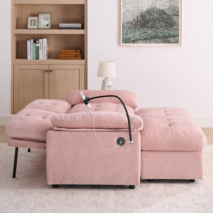 Leisure sofa chair,Double sofa recliner, with manually adjustable backrest, soft padded armrests, side USB charging port and phone stand, comes with a matching storage ottoman-Pink image 4