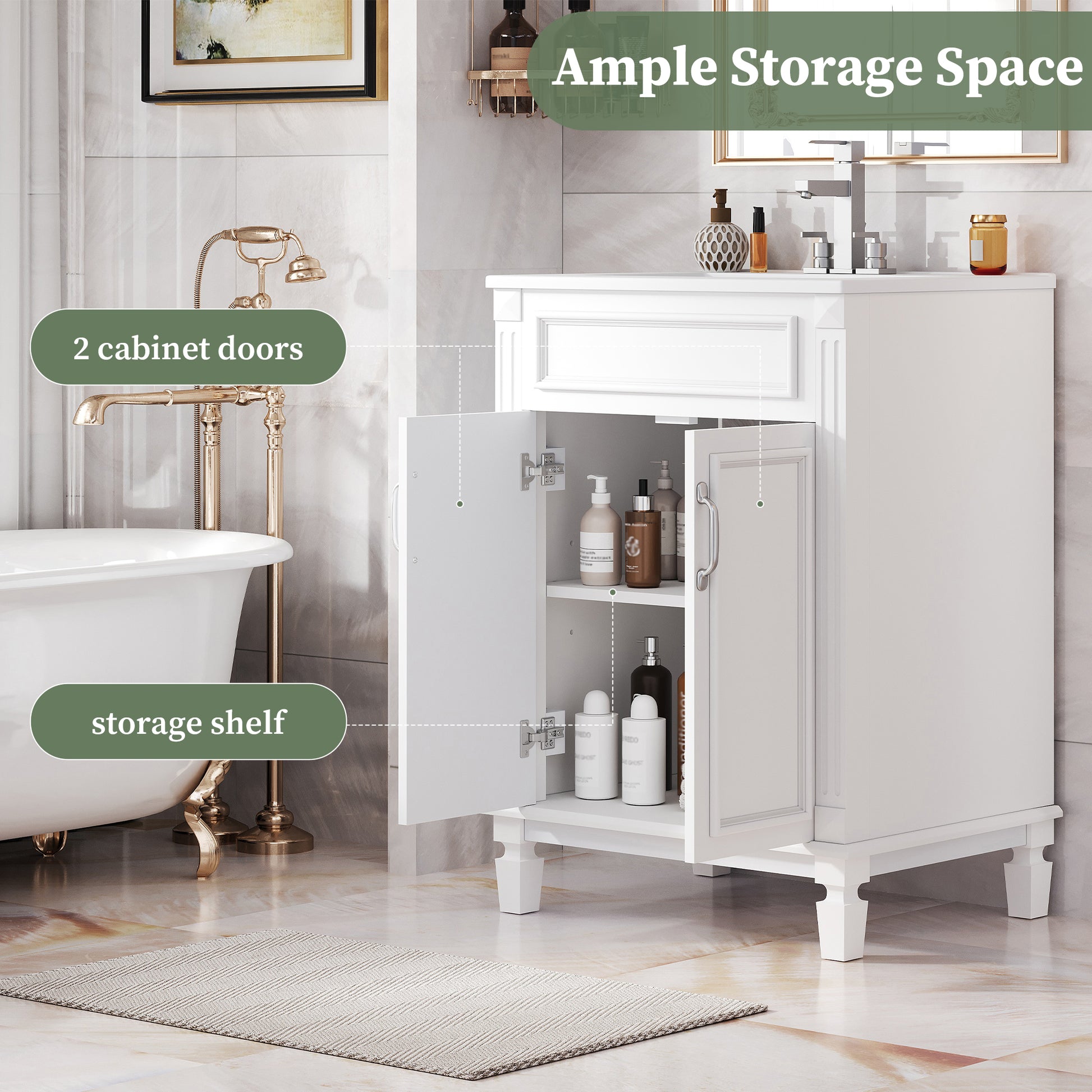 24'' Bathroom Vanity with Top Sink, Modern Bathroom Storage Cabinet with 2 Soft-Closing Doors and Adjustable Shelf, Solid Wood Frame image 7