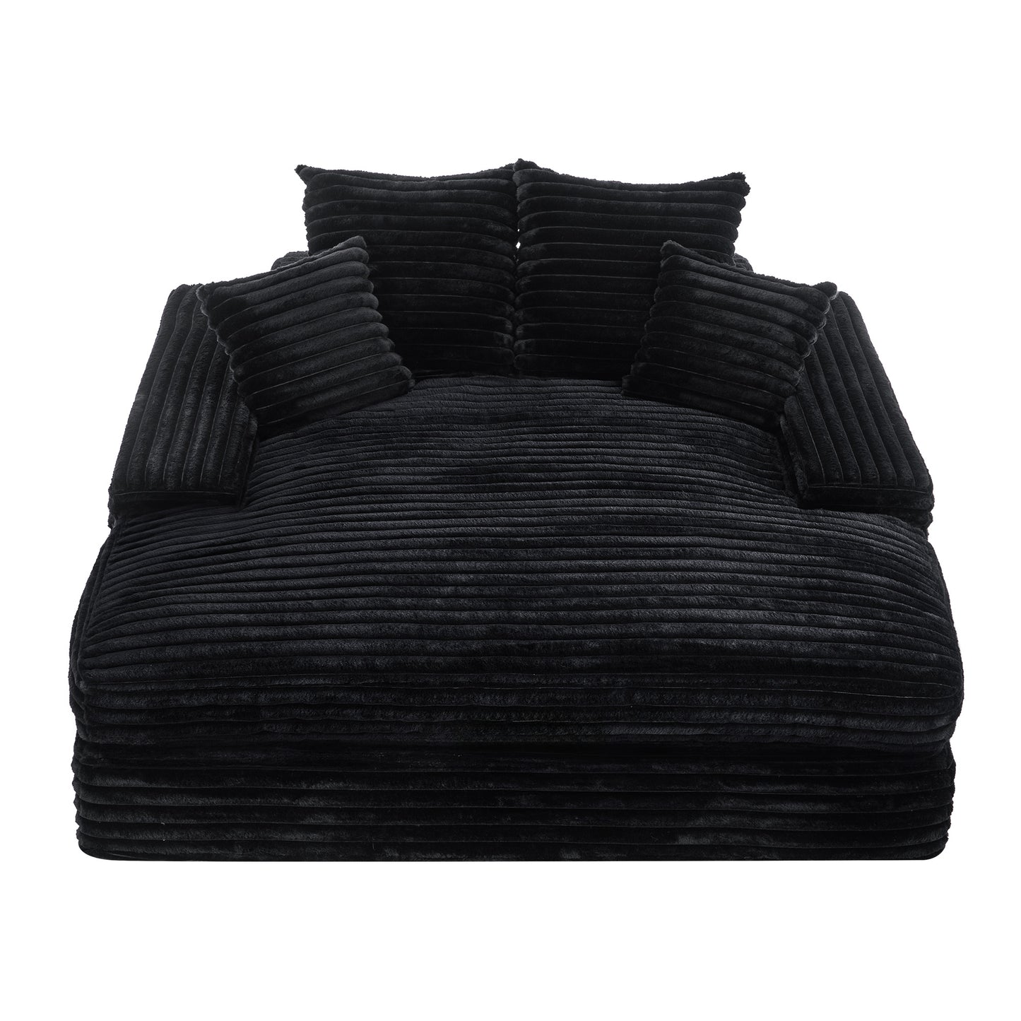 028DR-Oversized chaise Lounge chair, Upholstered Sleeper Sofa Bed with 4 Throw Pillows and Armrests, Corduroy Fabric Plush Lounge Chair Bed for Living Room, Apartment & Small Spaces, Black image 12
