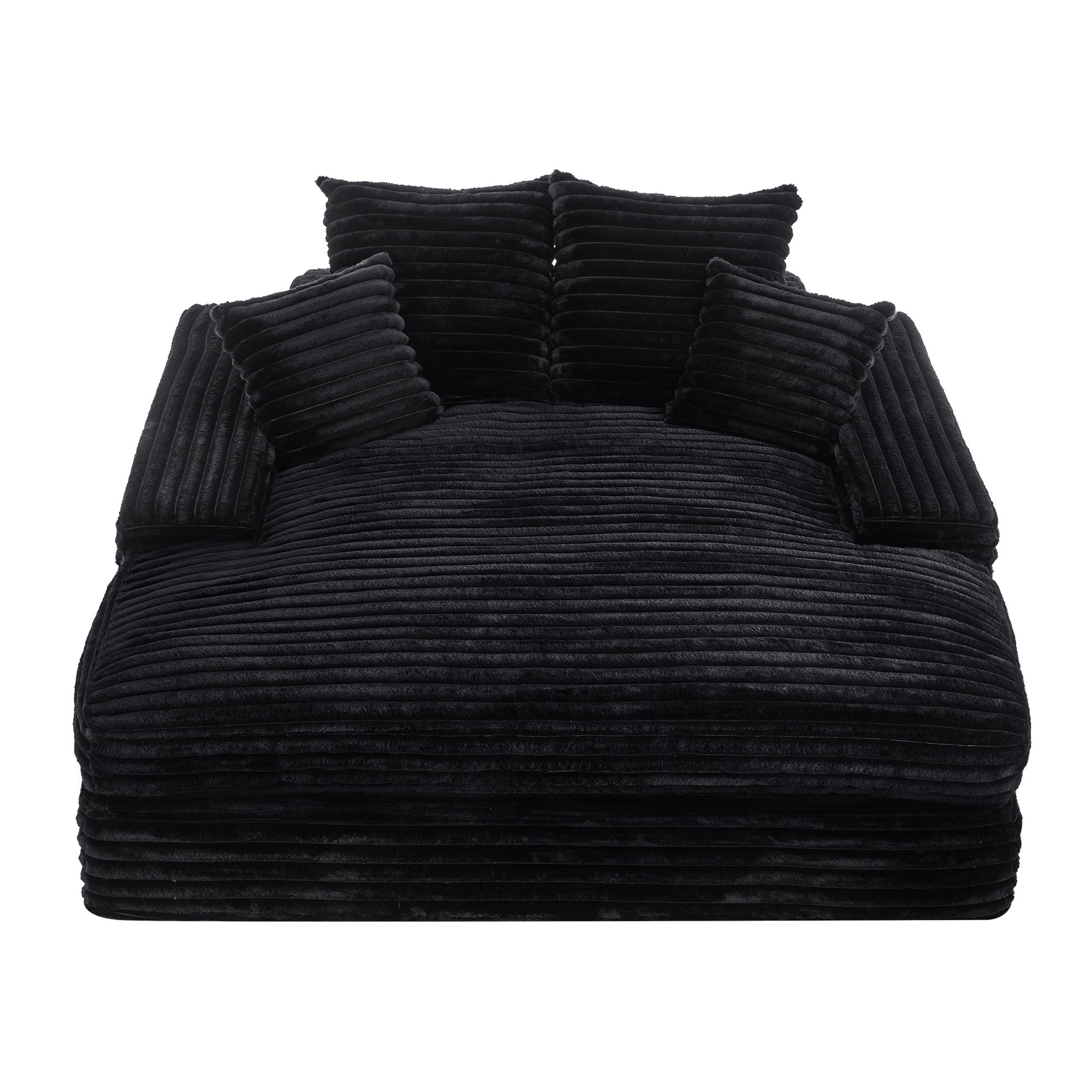 028DR-Oversized chaise Lounge chair, Upholstered Sleeper Sofa Bed with 4 Throw Pillows and Armrests, Corduroy Fabric Plush Lounge Chair Bed for Living Room, Apartment & Small Spaces, Black image 12