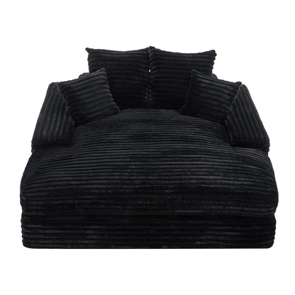 028DR-Oversized chaise Lounge chair, Upholstered Sleeper Sofa Bed with 4 Throw Pillows and Armrests, Corduroy Fabric Plush Lounge Chair Bed for Living Room, Apartment & Small Spaces, Black image 12