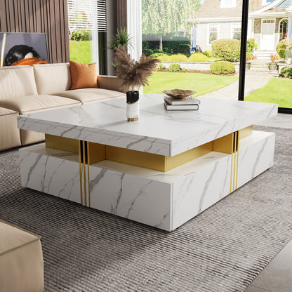 Modern White Square Storage Coffee Table with 4 Drawers image 2