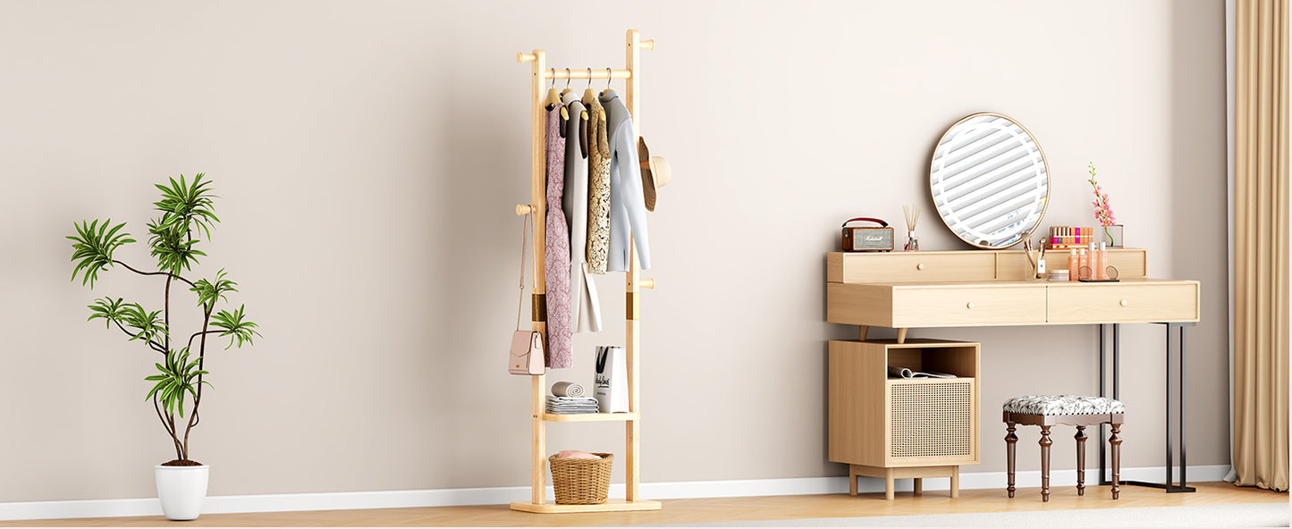 Coat Racks solid wood hanger 18.9* 11.8*71in Solid environmental protection easy to assemble beautiful can be placed in the bedroom/entrance/living room (wood color) image 2
