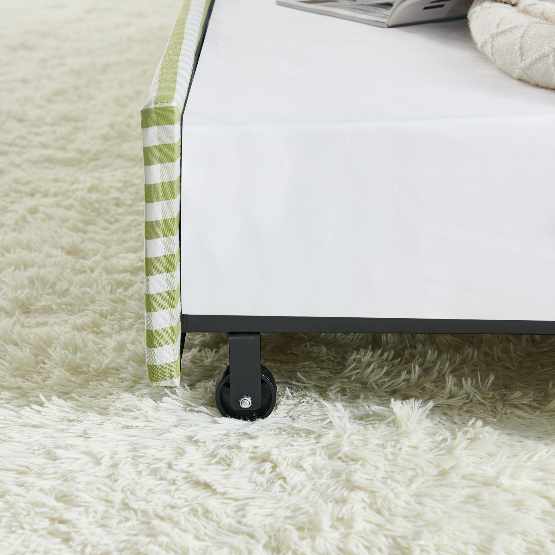 Full‑Size Daybed,Upholstered Convertible Daybed with Tufted Button Backrest, 3‑in‑1 Versatile Sofa Bed with Pull‑Out Trundle & Side Storage, Perfect for Compact Living-Green image 9