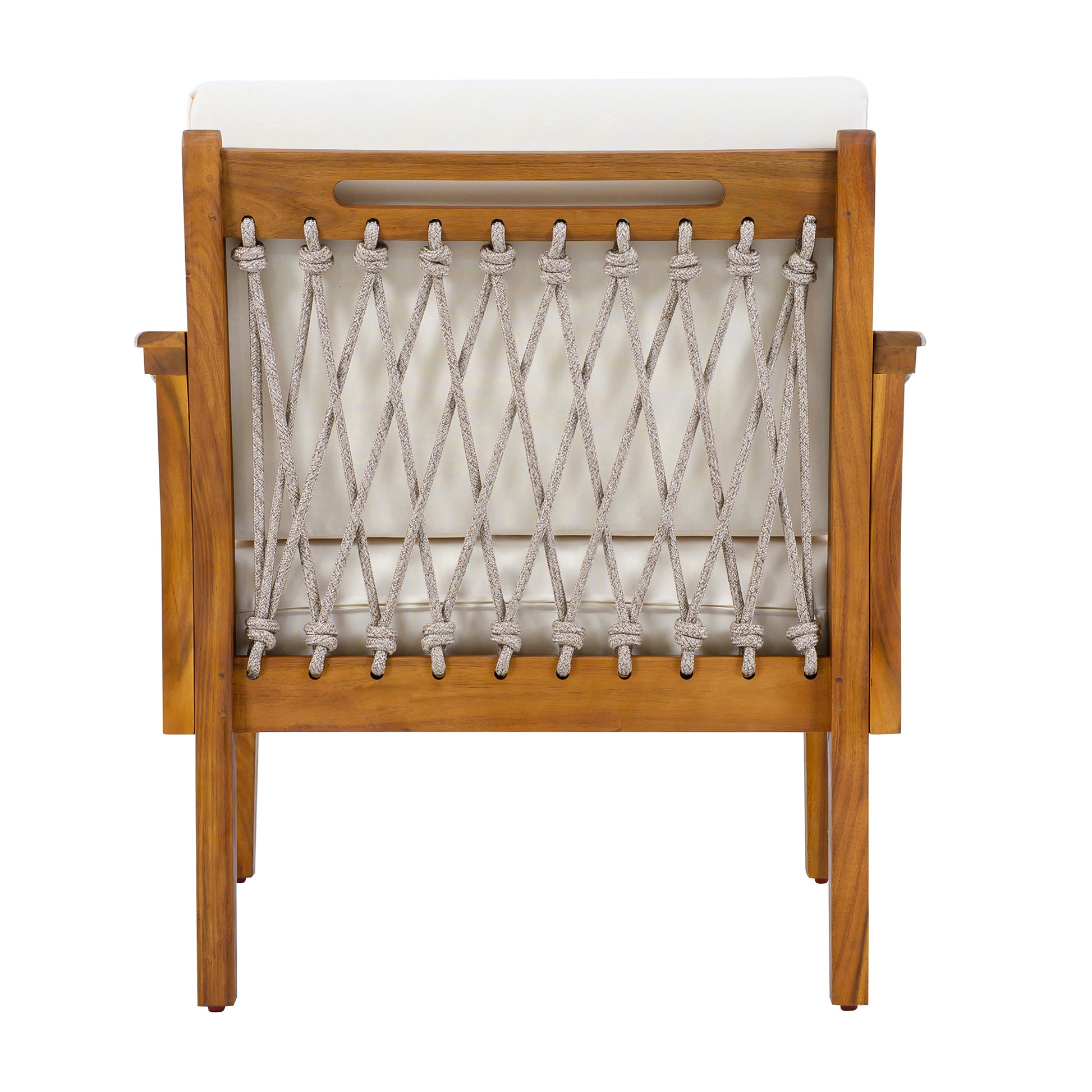 Outdoor Acacia Wood Club Chair with Handwoven Rope(Set of 2), Teak Finish image 10