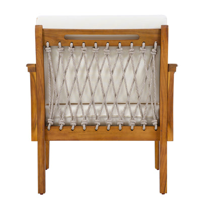 Outdoor Acacia Wood Club Chair with Handwoven Rope(Set of 2), Teak Finish image 10