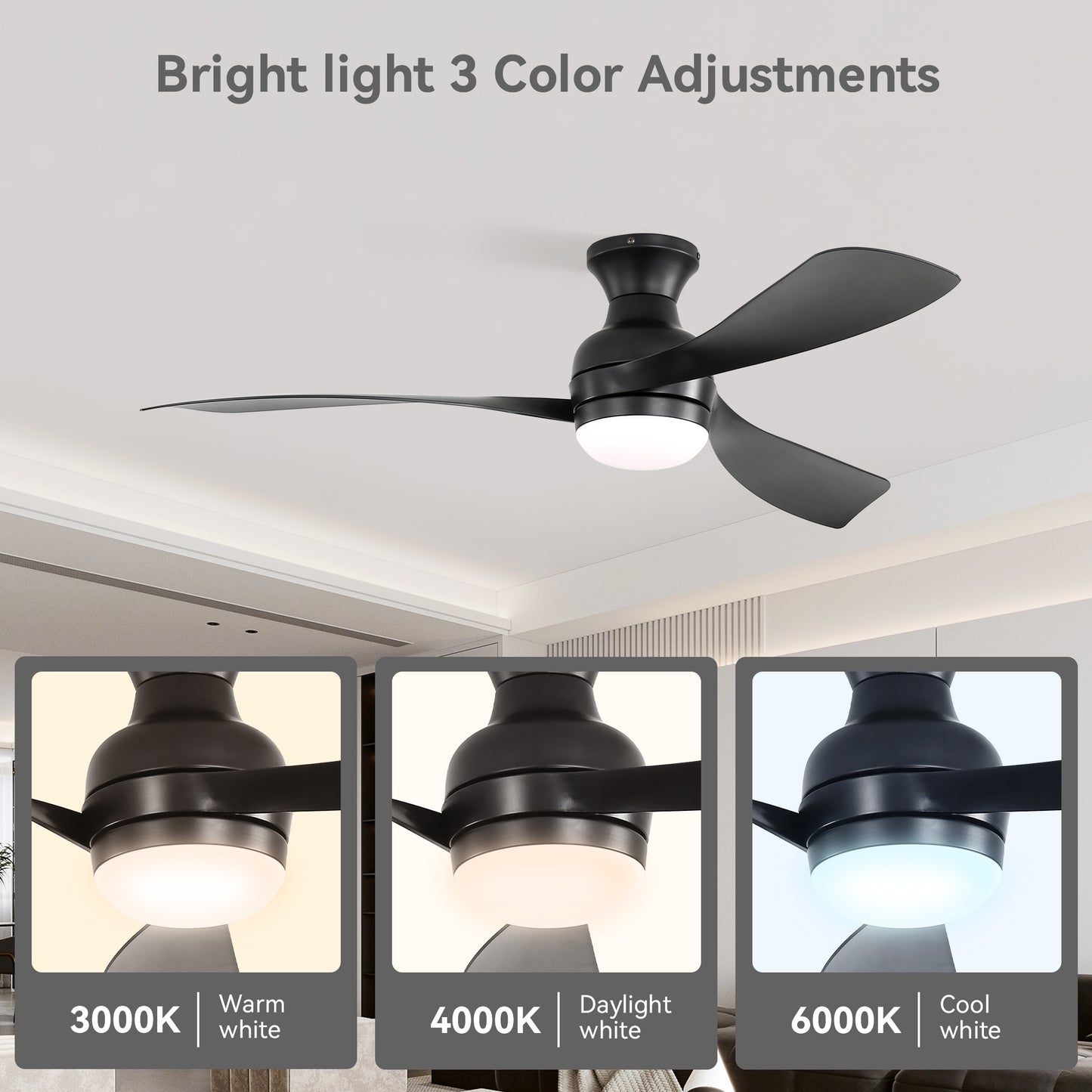52" Ceiling Fan with Lights, Dimmable LED, Reversible DC Motor, Light Memory, for Bedroom, Living Room, Kitchen image 7