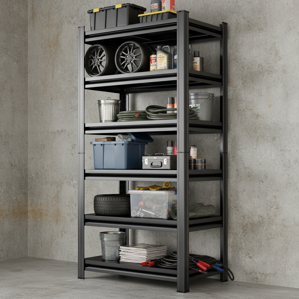 6-Tier Metal Storage Rack, 82"H Garage Shelving, Adjustable Shelves & Reinforced Double-Layer Uprights, Black, Assembly Required image 11