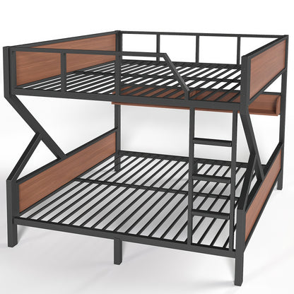 Full over Full Bunk Bed, Metal Bunk Bed with Storage Shelves and Lights, Space-saving & Noise-free Design, Black image 12