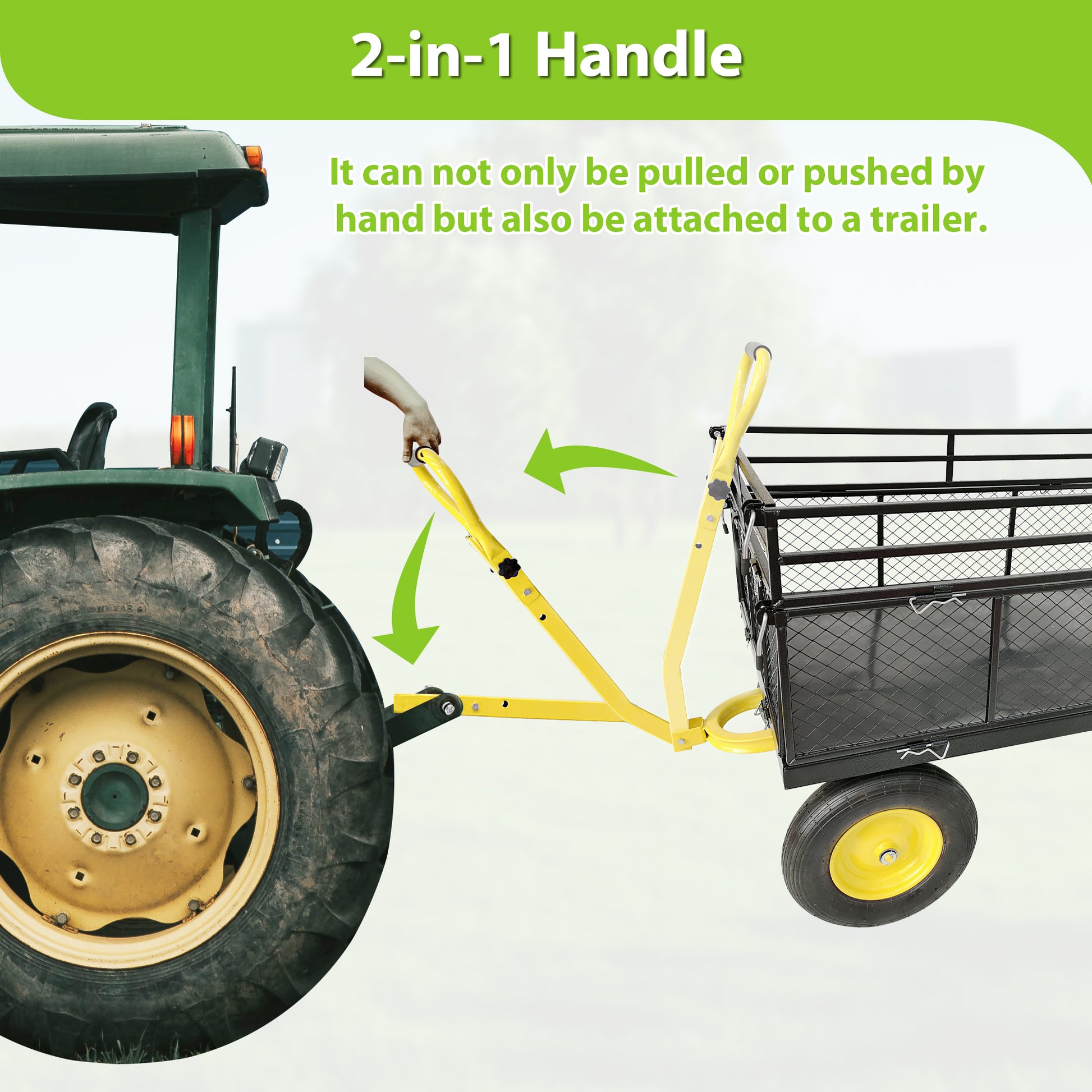 Steel Garden Cart, Heavy Duty 1400 lbs Capacity, with Removable Mesh Sides to Convert into Flatbed, Utility Metal Wagon with 2-in-1 Handle and 16 in Tires, Perfect for Garden, Farm, Yard image 6