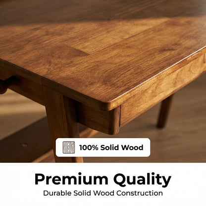 Solid Wood Writing Desk, Home Office Desk for Small Spaces, Mid Century Modern Desks with 2 Drawers & Storage Shelf, Standing Desk with Side Hooks for Study, Bedroom, Office (Walnut) image 8