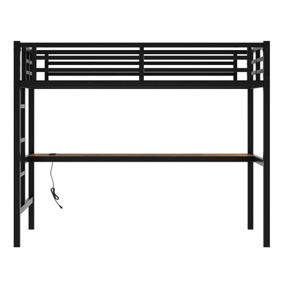 Metal Twin XL Size Loft Bed with Power Outlet and LED Lighted, Space-Saving, Noise Reduced, Black image 10