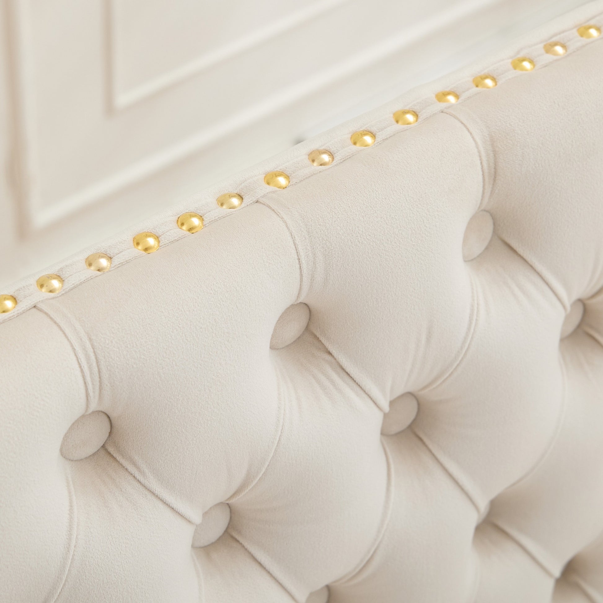 Velvet Double Dining Loveseat Bench, Kitchen & Dining Seating, 2-Seat Tufted Bench w/Handmade Buttons, Wing Back, Gold-Plated Steel Legs, Mid Century Modern,Single Pack,Beige,SW1602BG image 11