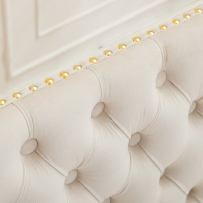 Velvet Double Dining Loveseat Bench, Kitchen & Dining Seating, 2-Seat Tufted Bench w/Handmade Buttons, Wing Back, Gold-Plated Steel Legs, Mid Century Modern,Single Pack,Beige,SW1602BG image 11