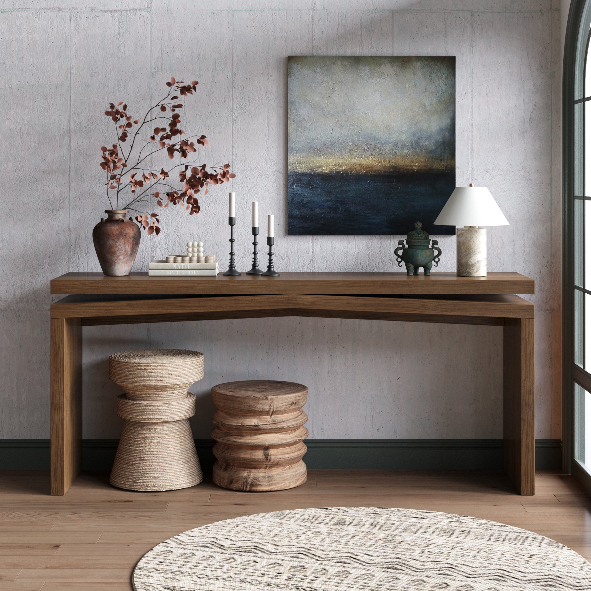 65-Inch Solid Wood Veneer Console Table, Long Farmhouse Entryway Sofa Table for Living Room, Hallway, Behind Couch, Apartment, Antique Rustic Brown image 2