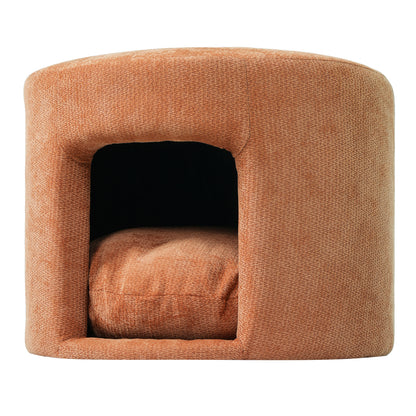 Orange Pet Friendly Ottoman with Removable Pet Cushion, Hidden Pet Nook, Acacia Wood Legs, 220 lbs Capacity, Upholstered Footrest Stool for Living Room image 7
