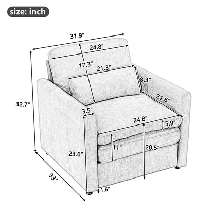 31.9" Cozy Upholstered Armchair Oversized Comfy Cloud Sofa Double Cushion Single Sofa Plush Cushion Armchair for Living Room, Grey image 10