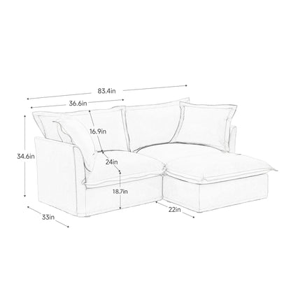Slipcovered Sectional 2 Seater Sofa Couch with Convertible Ottoman, Wide and Deep Seat L Shaped Sofa with Detachable Cover and Soft Multiple Big Pillows, Chenille Fabric, Cream image 11
