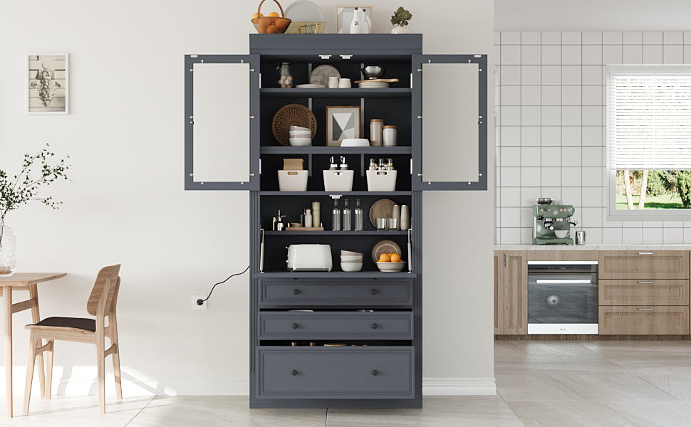 [Assembly Video Provided] TOPMAX 36x16.5x78inch Freestanding Kitchen Pantry Storage Cabinet,Multifunctional Cupboard with 3 Drawers,Adjustable Shelves and Power Outlet for Dining and Living Room,Grey image 7
