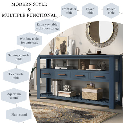 U_STYLE 61.5''Large Entryway Table with 4 Drawers,Painted Console Table with 3-Tier Open Shelves and Metal Handles,Versatile Hallway Sofa Table for Living Room, Bedroom, Foyer and Kitchen image 5