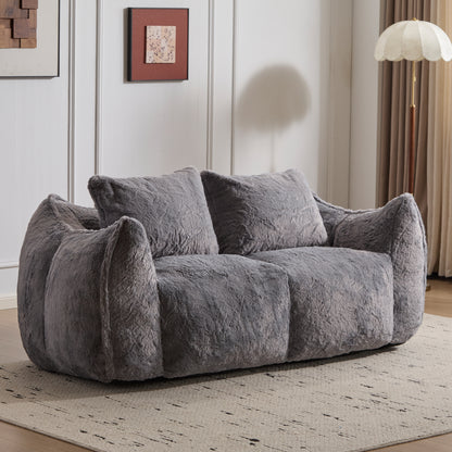 Giant Bean Bag Couch for Adults, Ultra Soft Fluffy Loveseat Bean Bag Sofa, Oversized Chase Lounge Chair Indoor for Living Room Bedroom, No Assembly Required Cozy Reading Chair with Pillows, Grey image 1