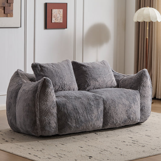 Giant Bean Bag Couch for Adults - Ultra Soft Fluffy Loveseat Bean Bag Sofa in Grey - Front View
