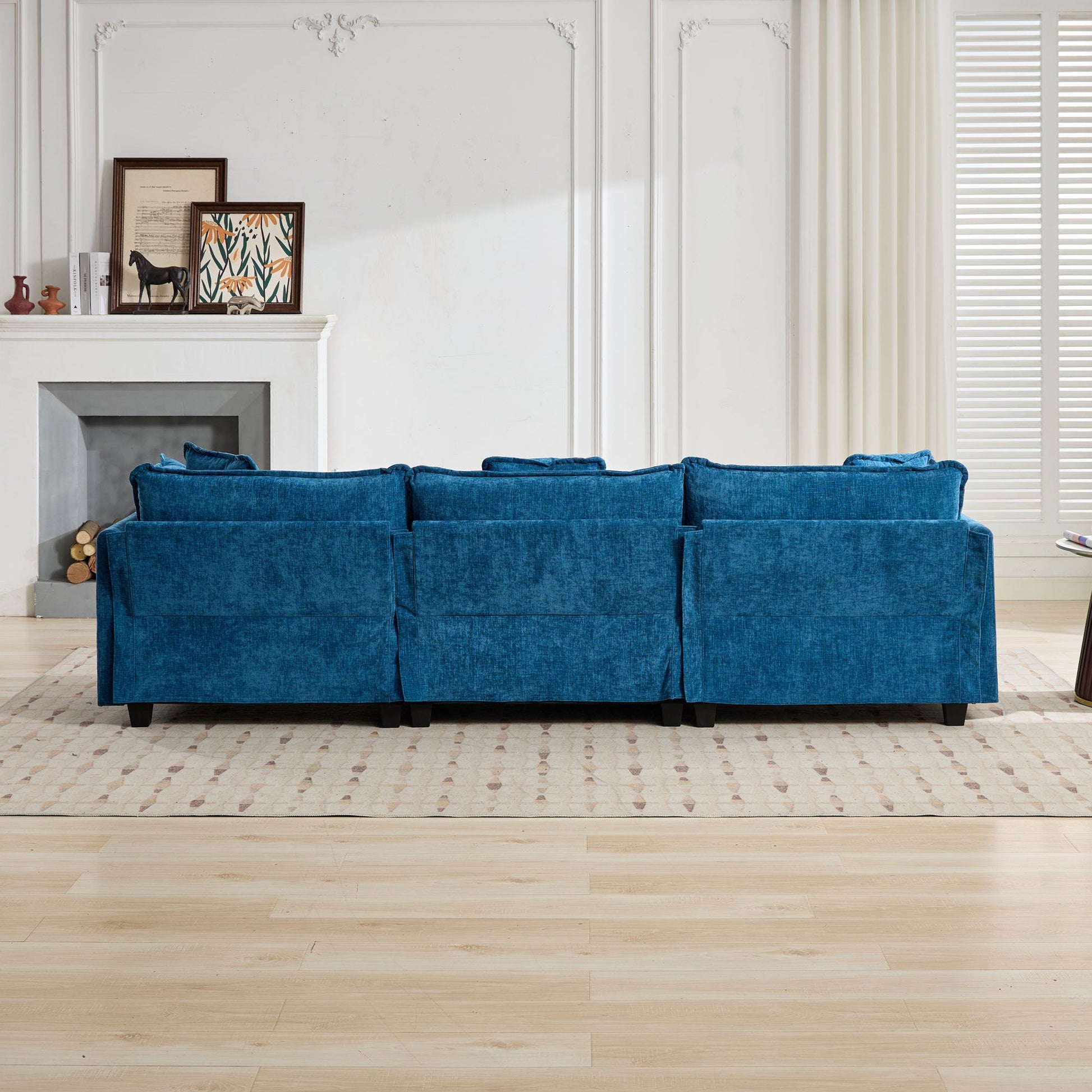Cloud Sofa 3 Seats (Ottoman is not included), Modern Sectional Couch, for Living Room Bedroom and Apartment, Comfy Double Layer Upholstered Seat Cushion, Breathable Chenille Fabric,Blue,SW5013BL image 5